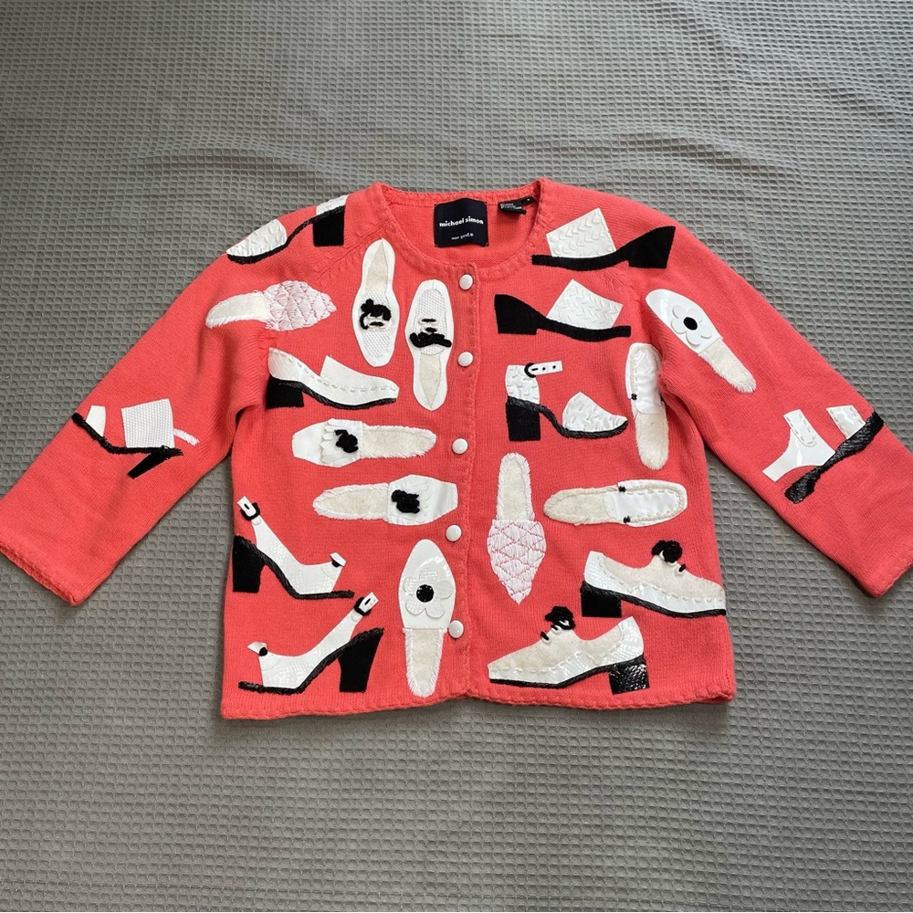 Michael Simon Cardigan Sweater Small Fashion Designer Shoes Vintage Coral